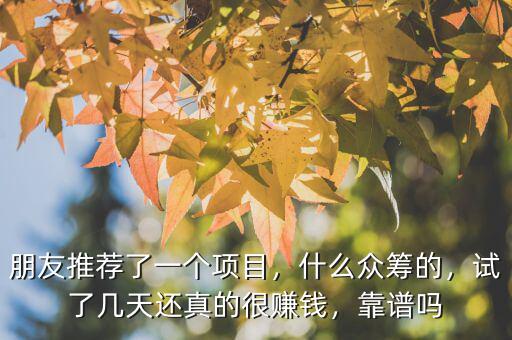朋友推薦了一個(gè)項(xiàng)目，什么眾籌的，試了幾天還真的很賺錢，靠譜嗎