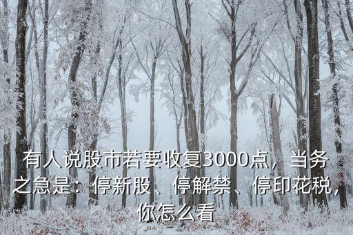 有人說(shuō)股市若要收復(fù)3000點(diǎn)，當(dāng)務(wù)之急是：停新股、停解禁、停印花稅，你怎么看