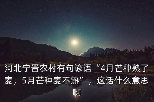 河北寧晉農(nóng)村有句諺語“4月芒種熟了麥，5月芒種麥不熟”，這話什么意思啊