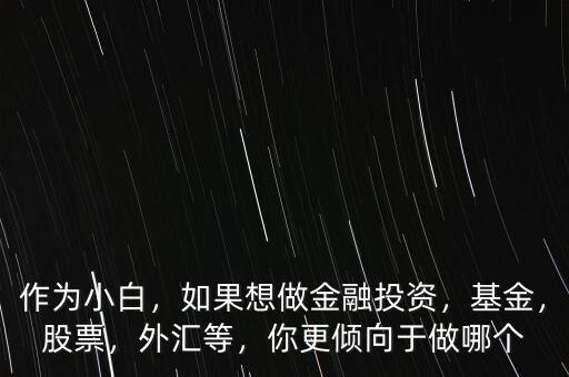 作為小白，如果想做金融投資，基金，股票，外匯等，你更傾向于做哪個