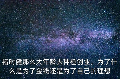 褚時(shí)健那么大年齡去種橙創(chuàng)業(yè)，為了什么是為了金錢還是為了自己的理想