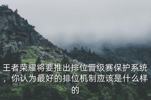 王者榮耀將要推出排位晉級(jí)賽保護(hù)系統(tǒng)，你認(rèn)為最好的排位機(jī)制應(yīng)該是什么樣的