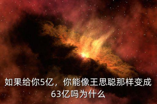 如果給你5億，你能像王思聰那樣變成63億嗎為什么