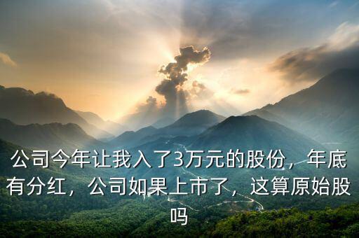 公司今年讓我入了3萬元的股份，年底有分紅，公司如果上市了，這算原始股嗎
