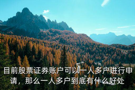 目前股票證券賬戶(hù)可以一人多戶(hù)進(jìn)行申請(qǐng)，那么一人多戶(hù)到底有什么好處
