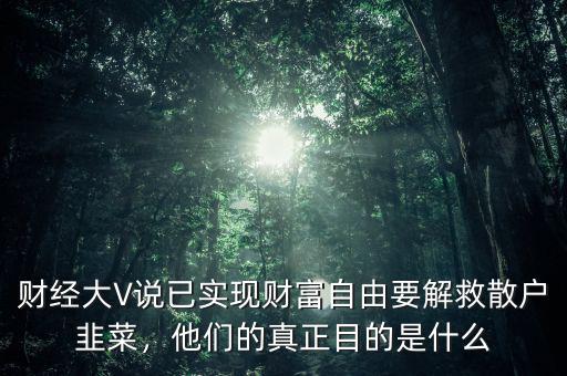 財經(jīng)大V說已實現(xiàn)財富自由要解救散戶韭菜，他們的真正目的是什么