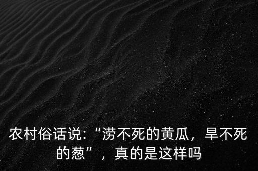 農(nóng)村俗話說:“澇不死的黃瓜，旱不死的蔥”，真的是這樣嗎
