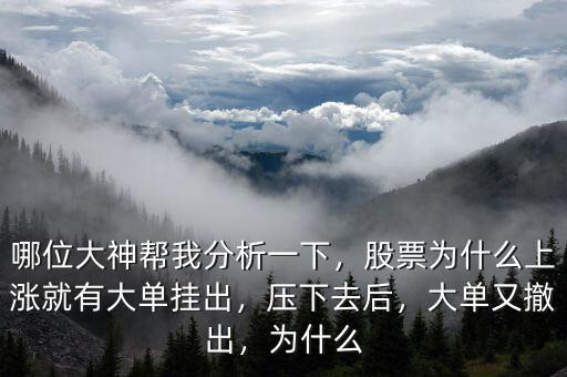 哪位大神幫我分析一下，股票為什么上漲就有大單掛出，壓下去后，大單又撤出，為什么