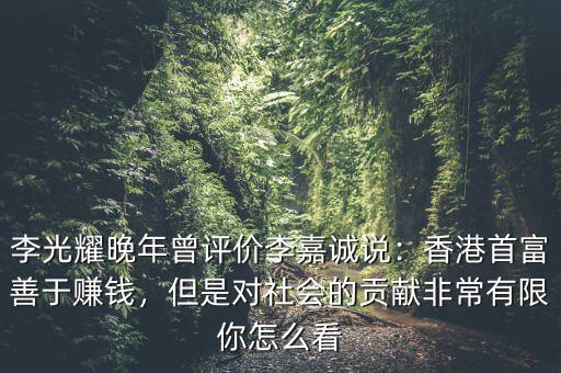 李光耀晚年曾評(píng)價(jià)李嘉誠說：香港首富善于賺錢，但是對社會(huì)的貢獻(xiàn)非常有限你怎么看