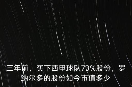 三年前，買下西甲球隊73%股份，羅納爾多的股份如今市值多少