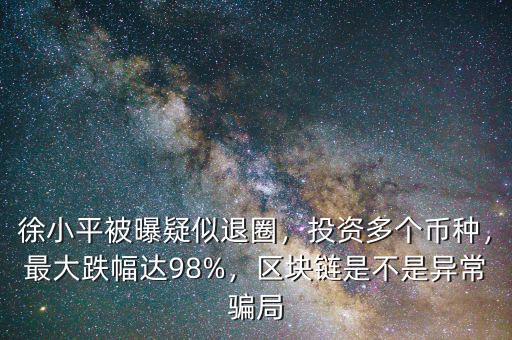 徐小平被曝疑似退圈，投資多個幣種，最大跌幅達98%，區(qū)塊鏈是不是異常騙局