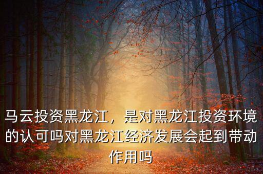 馬云投資黑龍江，是對黑龍江投資環(huán)境的認(rèn)可嗎對黑龍江經(jīng)濟(jì)發(fā)展會起到帶動作用嗎