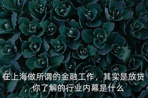 在上海做所謂的金融工作，其實是放貸，你了解的行業(yè)內(nèi)幕是什么