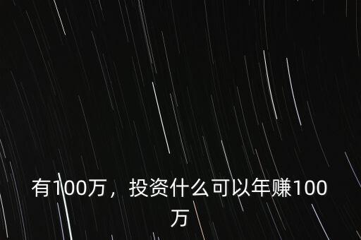 100萬投資什么好2016年,投資什么可以年賺100萬