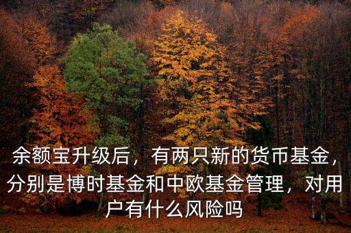 余額寶升級后，有兩只新的貨幣基金，分別是博時基金和中歐基金管理，對用戶有什么風險嗎