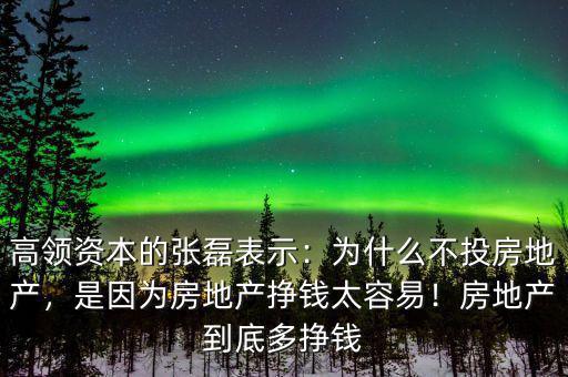 高領(lǐng)資本的張磊表示：為什么不投房地產(chǎn)，是因?yàn)榉康禺a(chǎn)掙錢(qián)太容易！房地產(chǎn)到底多掙錢(qián)