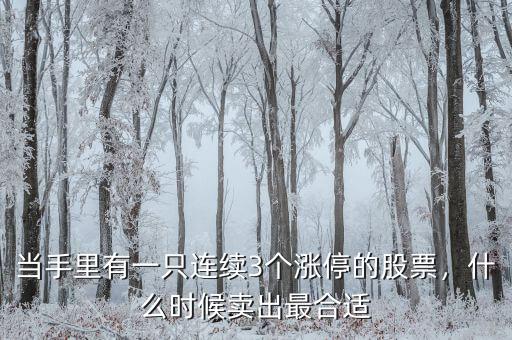 當(dāng)手里有一只連續(xù)3個(gè)漲停的股票，什么時(shí)候賣出最合適