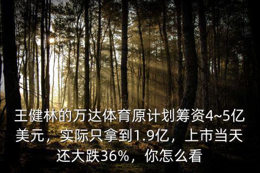 王健林的萬達(dá)體育原計劃籌資4~5億美元，實(shí)際只拿到1.9億，上市當(dāng)天還大跌36%，你怎么看