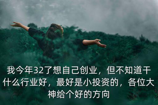 我今年32了想自己創(chuàng)業(yè)，但不知道干什么行業(yè)好，最好是小投資的，各位大神給個好的方向