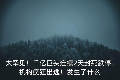 太罕見！千億巨頭連續(xù)2天封死跌停，機(jī)構(gòu)瘋狂出逃！發(fā)生了什么