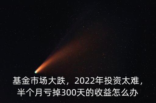基金市場(chǎng)大跌，2022年投資太難，半個(gè)月虧掉300天的收益怎么辦