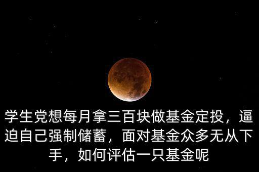 學生黨想每月拿三百塊做基金定投，逼迫自己強制儲蓄，面對基金眾多無從下手，如何評估一只基金呢