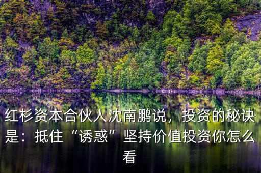 紅杉資本合伙人沈南鵬說，投資的秘訣是：抵住“誘惑”堅持價值投資你怎么看