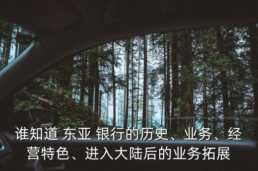 誰知道 東亞 銀行的歷史、業(yè)務(wù)、經(jīng)營特色、進(jìn)入大陸后的業(yè)務(wù)拓展