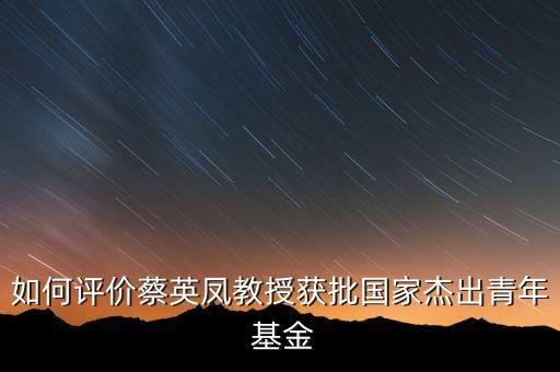 如何評價(jià)蔡英鳳教授獲批國家杰出青年 基金