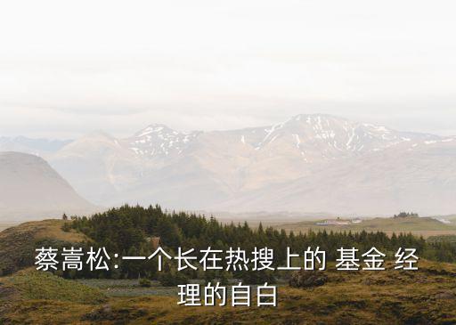 蔡嵩松:一個(gè)長(zhǎng)在熱搜上的 基金 經(jīng)理的自白