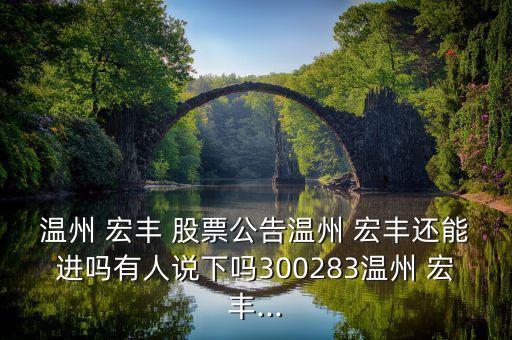溫州 宏豐 股票公告溫州 宏豐還能進嗎有人說下嗎300283溫州 宏豐...
