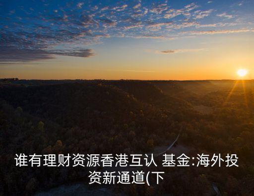誰有理財資源香港互認(rèn) 基金:海外投資新通道(下