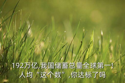 192萬(wàn)億,我國(guó)儲(chǔ)蓄總量全球第一!人均“這個(gè)數(shù)”,你達(dá)標(biāo)了嗎
