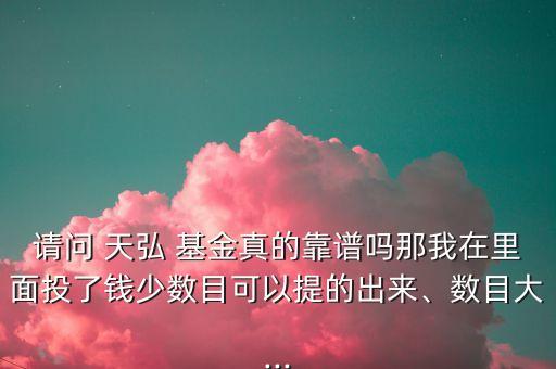 請問 天弘 基金真的靠譜嗎那我在里面投了錢少數(shù)目可以提的出來、數(shù)目大...