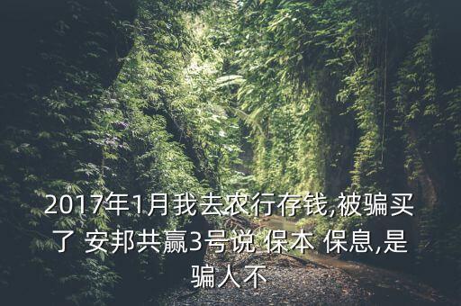 2017年1月我去農(nóng)行存錢,被騙買了 安邦共贏3號(hào)說(shuō) 保本 保息,是騙人不