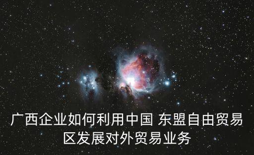 廣西企業(yè)如何利用中國 東盟自由貿易區(qū)發(fā)展對外貿易業(yè)務