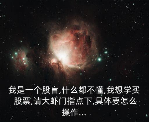 我是一個(gè)股盲,什么都不懂,我想學(xué)買 股票,請(qǐng)大蝦門指點(diǎn)下,具體要怎么操作...