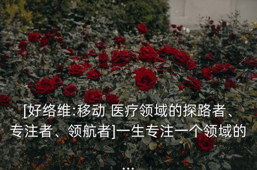 [好絡(luò)維:移動(dòng) 醫(yī)療領(lǐng)域的探路者、專(zhuān)注者、領(lǐng)航者]一生專(zhuān)注一個(gè)領(lǐng)域的...
