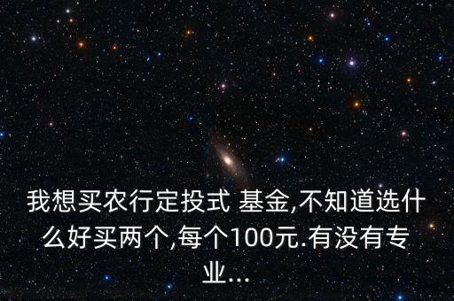 我想買(mǎi)農(nóng)行定投式 基金,不知道選什么好買(mǎi)兩個(gè),每個(gè)100元.有沒(méi)有專(zhuān)業(yè)...